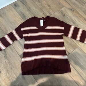 American Eagle Maroon Striped V-neck Plush Oversized Sweater Small Women’s
